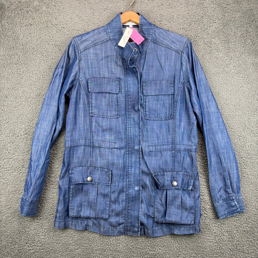 Foxcroft NYC Womens Tencel Anorak Jacket Navy‎ Blue Medium New Utility Safari